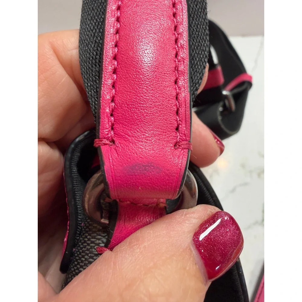 Coach Track Small Crossbody Bag Signature Canvas Charcoal Pink C2600